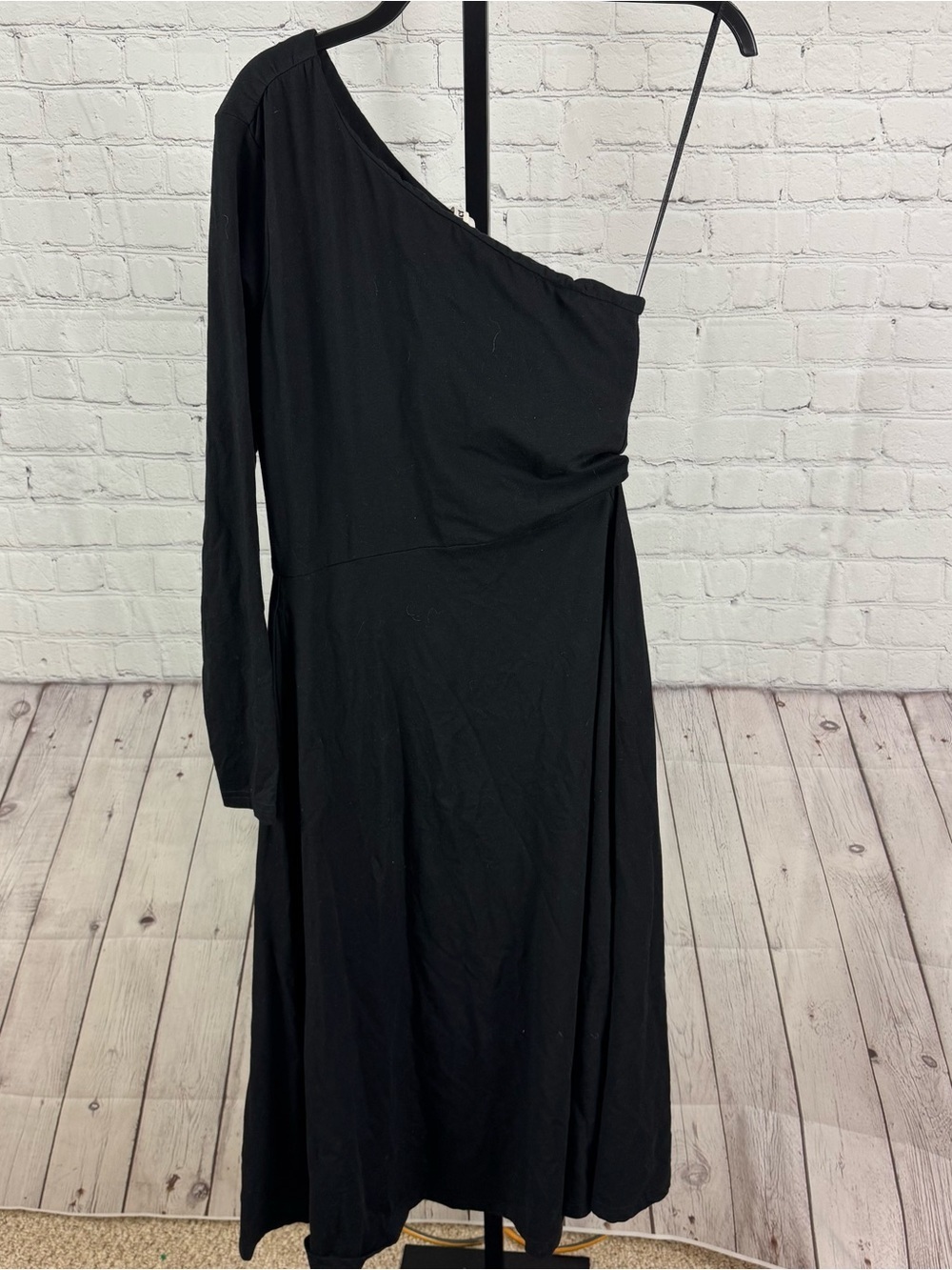 PACT Fit and Flare One Shoulder Classic Black Organic Cotton Dress Size Medium - Picture 2 of 7